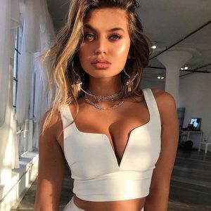 Solid V-Neck white Crop top